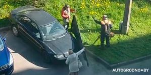 "Жирный лайк": гродненка засняла, как сотрудники ЖЭСа косили траву у нее во дворе