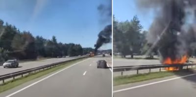На М6 легковушка врезалась в трактор и загорелась. Трактор от удара перевернулся