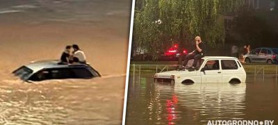 Превью фото к статье Потоп в Гродно 1 августа 2026: люди на крышах авто, пешеходы по колено в воде...