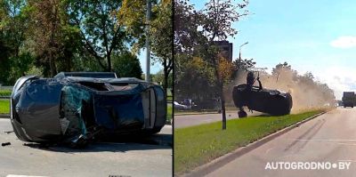 Переворот автомобиля в Гродно на Болдина попал на видео: "Было несколько кувырков"