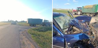 Водитель пошел на обгон трактора, но не учел, что тот будет поворачивать налево. Пострадала пассажирка