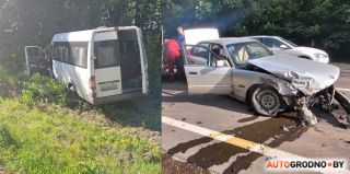 Серьезная авария на окраине Гродно: маршрутка в лесу, BMW разбита