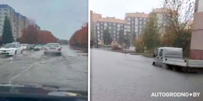 Авто заглох в большой луже в Гродно: посмотрите, как затопило город. Прогноз погоды на неделю
