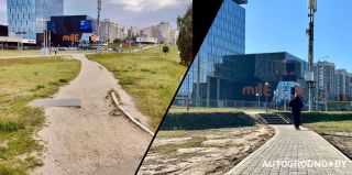 Люди сделали тропинку к "Тринити" в Гродно – коммунальщики уложили плитку